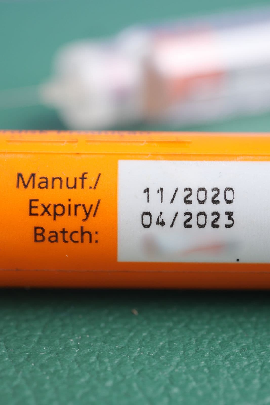 Close-up of manufacture and expiry dates printed on a product label